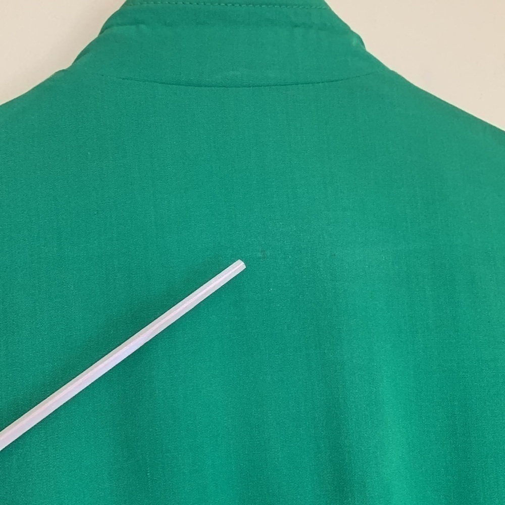 Caron || 80’s Kelly Green Long Sleeve Faux Wrap Belted Shirt Pocket Dress M - Picture 13 of 16
